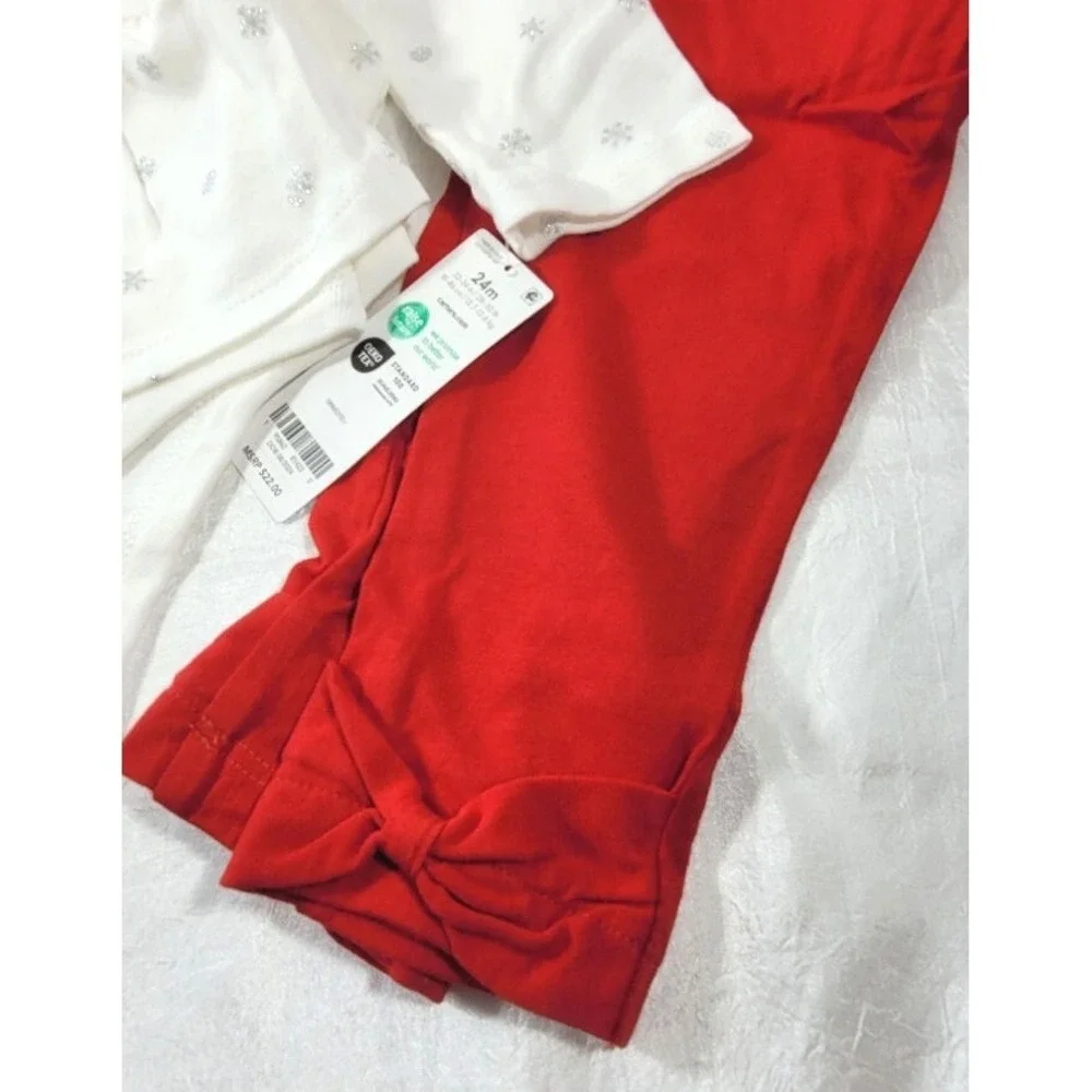 Carter's Baby 2-pc Snowflake Peplum Bodysuit Pant Set - White/Red - Sz 24 Months